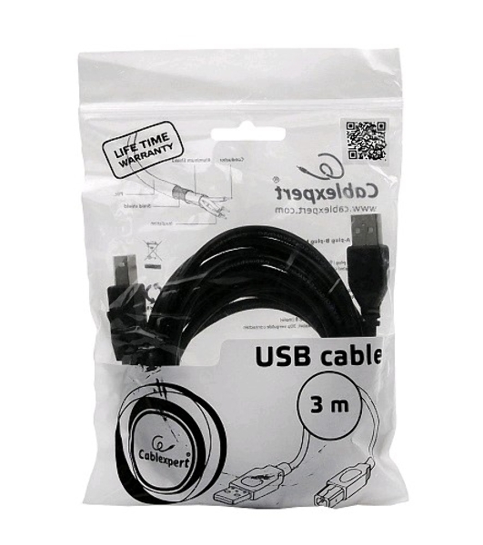 Кабель Gembird USB 2.0 PRO для соед. 3.0м AM/BM позол. контакты, пакет