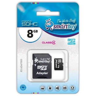 Флеш карта microSD 8Gb, Smartbuy microSDHC Class 10 (SD адаптер)