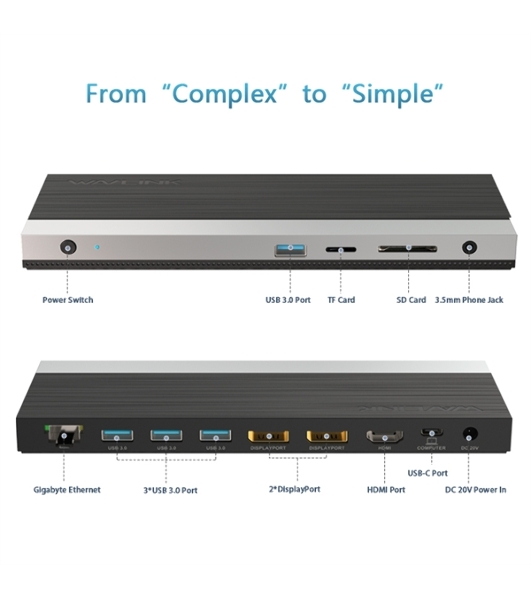 Док-станция WAVLINK WL-UMD01R Pro, USB Type-C, USB3.0/USB-C/DP/HDMI/Gigabit LAN/Audio In/Out/SD/Micro SD, Power Adapter