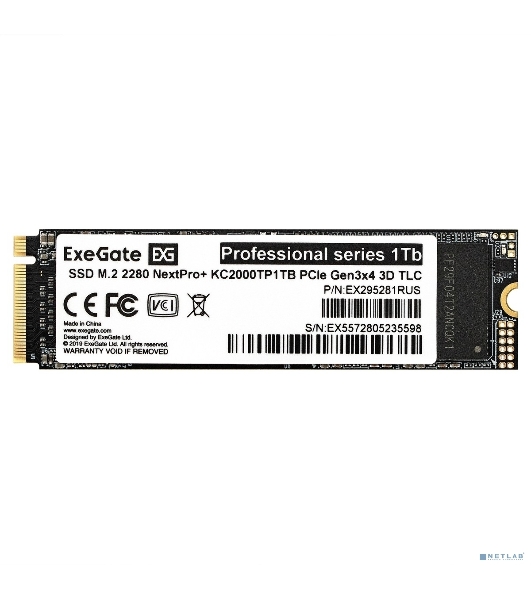Накопитель SSD EXEGATE NEXTPRO+ KC2000TP1Tb, 1Tb, PCIe 3.0 x4, M.2 2280, NVMe, R/W 1800/1400
