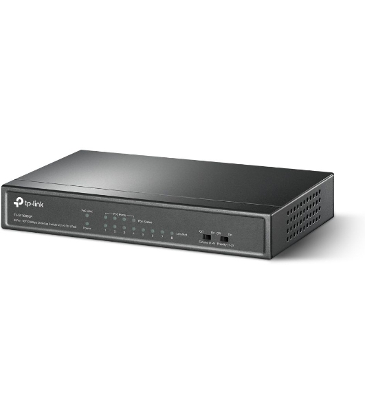Коммутатор TP-Link 8-Port 10/100Mbps Unmanaged Switch with 4-Port PoE, metal case, desktop mount, PoE budget 41W.