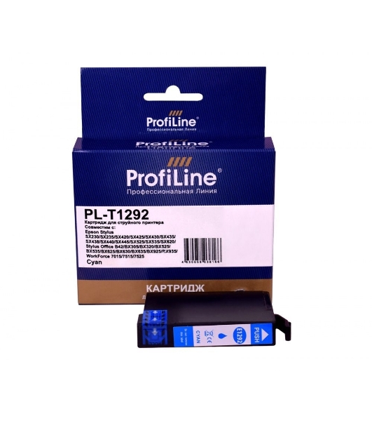 Картридж струйный ProfiLine PL-T1292 для принтеров Epson Stylus SX230/SX235/SX420/SX425/SX430/SX435/SX438/SX440/SX445/SX525/SX535/SX620/Stylus Office B42/BX305/BX320/BX525/BX535/BX625/BX630/BX635/BX925/BX935/WorkForce 7015/7515/7525 с чернилами Cyan