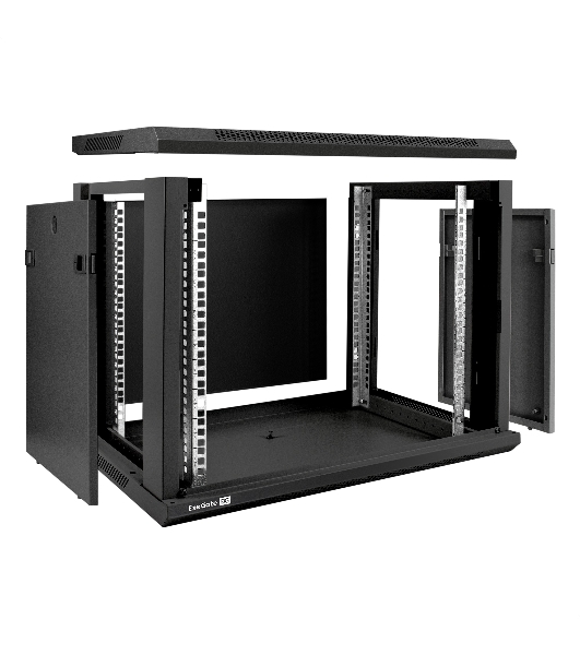 Шкаф телекоммуникационный 19' настенный 9U ExeGate EC-WM-9U.450.M.BLACK (19', 9U, 600x450x500 мм (ШхГхВ), передняя дверь металл, съемные боковые панели, пыле- и влагозащита IP23, черный RAL 9004)