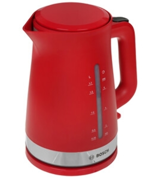 Электрочайник Bosch TWK4M224 красный, 1.7 л, 2200 Вт, скрытый нагревательный элемент