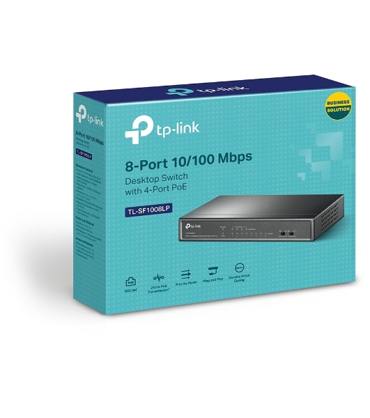 Коммутатор TP-Link 8-Port 10/100Mbps Unmanaged Switch with 4-Port PoE, metal case, desktop mount, PoE budget 41W.