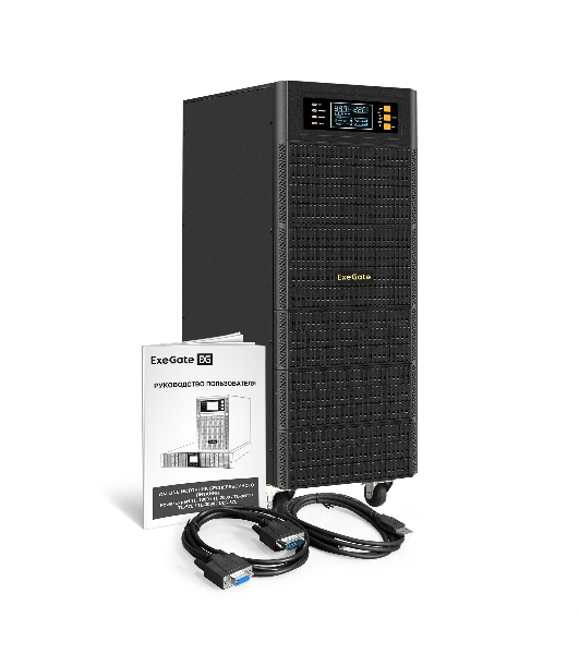 Источник бесперебойного питания On-line ExeGate PowerExpert TL-575-10kVA.192V.LCD.AVR.T.USB.RS232.SNMP 10000VA/10000W, On-Line, PF=1, LCD, клеммы, RS232, USB, SNMP-slot, встроенные батареи 12V 7.2Ah - 16шт, возможность подключения до 4 внешних батарейных блоков 192В, Tower, металлический корпус на колесиках, черный