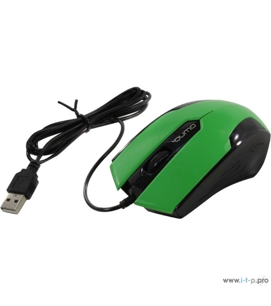 Мышь проводная Qumo Office M14 зеленый, 1000 dpi, USB, кнопки - 3