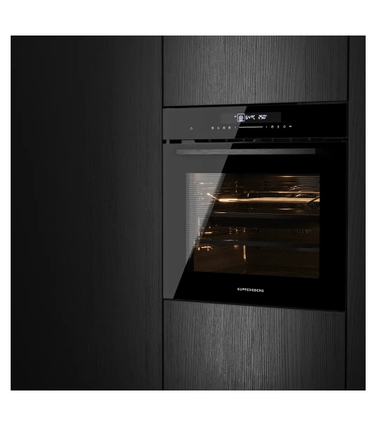 Встраиваемый духовой шкаф Kuppersberg HT 613 Black, High-Tech, объем 72 л, 12 режимов работы, быстрый нагрев, телескопические направляющие, доводчик двери, таймер, термощуп, 3 стекла в дверце, сенсорное управление, блокировка от детей, энергоэффективность А+, черный