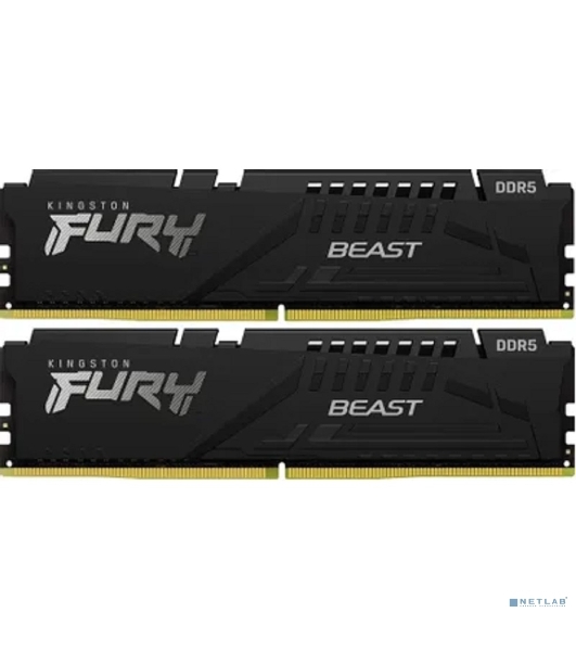 Оперативная память Kingston Fury Beast Black, DDR5, 64GB (2x32GB), 5200 MHz, CL40, с радиатором, чёрный