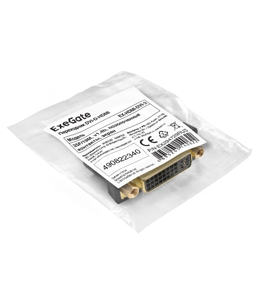 Переходник DVI-D-HDMI ExeGate EX-HDMI-DVI-3 (25F/19M, v 1.4b, позолоченные контакты, экран)