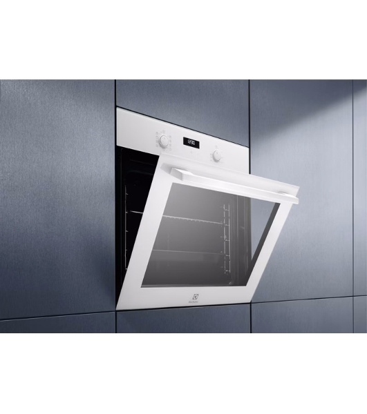 Встраиваемый духовой шкаф Electrolux EOF5F50BV, Электрический духовой шкаф с конвекцией, приготовление на пару, объем 65 л, 8 режимов, очистка каталитическая, 2 стекла в дверце, направляющие проволочные + телескопические (1 уровень)белый
