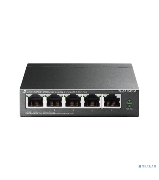 Коммутатор 5-Port 10/100Mbps Unmanaged Switch with 4-Port PoE, meta case, desktop mount, PoE budget 41W.