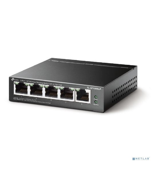 Коммутатор 5-Port 10/100Mbps Unmanaged Switch with 4-Port PoE, meta case, desktop mount, PoE budget 41W.