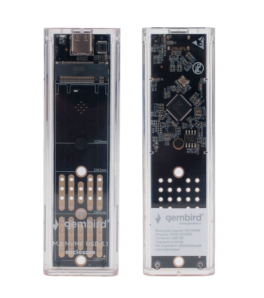 Внешний корпус Gembird EEM2-NVME-2 USB 3.1 для M2 NVME порт Type-С, пластик, прозрачный