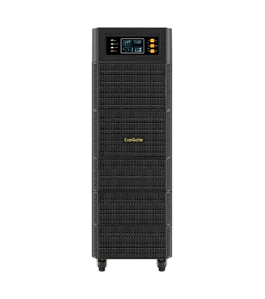 Источник бесперебойного питания On-line ExeGate PowerExpert TL-575-6kVA.192V.LCD.AVR.T.USB.RS232.SNMP 6000VA/6000W, On-Line, PF=1, LCD, клеммы, RS232, USB, SNMP-slot, встроенные батареи 12V 7.2Ah - 16шт, возможность подключения до 4 внешних батарейных блоков 192В, Tower, металлический корпус на колесиках, черный