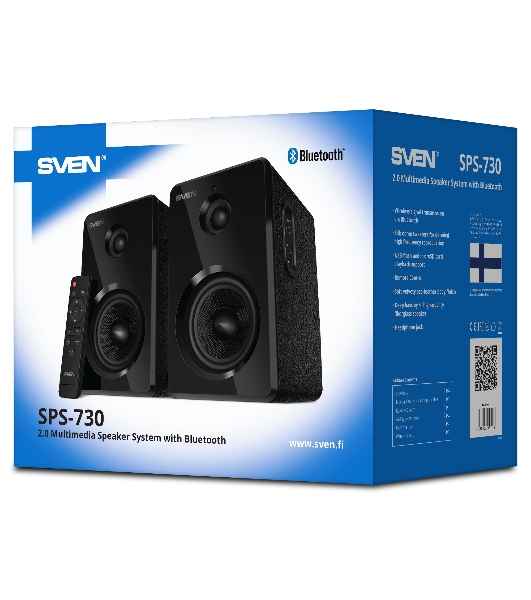 Акустическая система SVEN SPS-730 2.0 черные (2x25Вт, экокожа, USB/SD, пульт ДУ, Bluetooth)