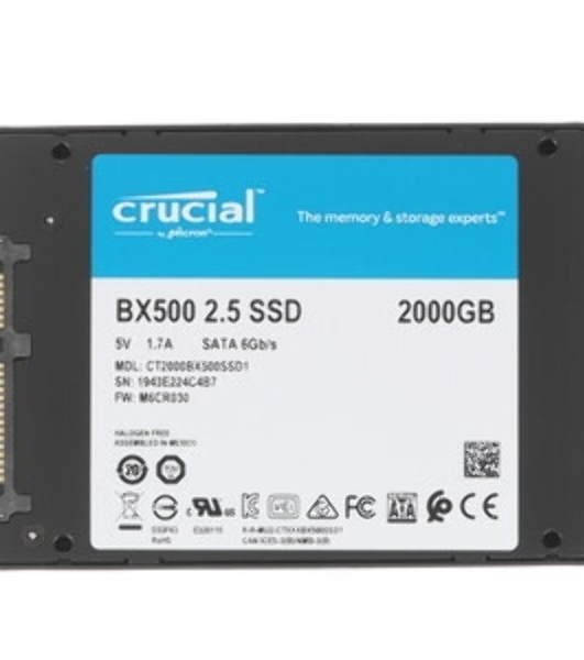 Накопитель SSD Crucial BX500, 2Tb, SATA III, 2.5', R/W 540/500