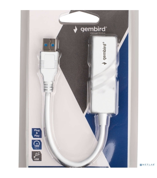 Сетевой адаптер Ethernet Gembird NIC-U11, USB 3.0 - Gigabit Ethernet adapter, пластик, белый, RTL8153