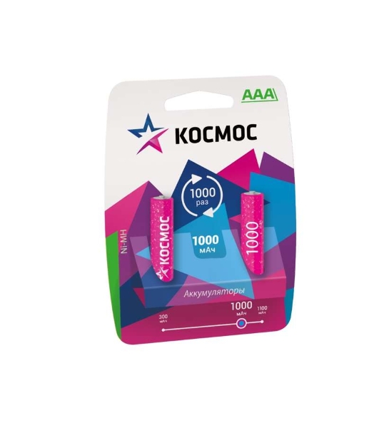 Аккумулятор Космос KOCR03NIMH(1000MAH)R03 NiMn 1000мА·ч BP-2 (блист.2шт.) ЦЕНА ЗА 1 шт