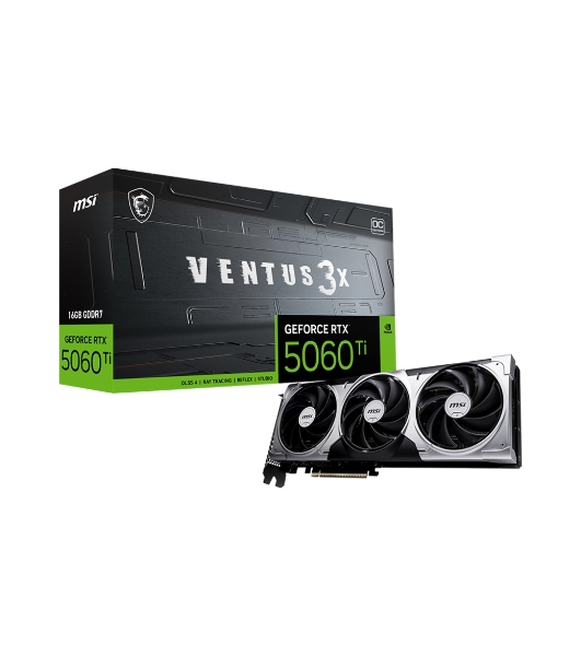Видеокарта MSI RTX 5060 Ti VENTUS 3X OC 16GB, NVIDIA RTX 5060 Ti, 16 ГБ GDDR7, 128 бит, PCI-e 5.0, 1xHDMI, 3xDP, 2602 МГц