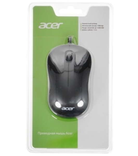 Мышь проводная Acer OMW140 черный, 1200 dpi, USB, кнопки - 3