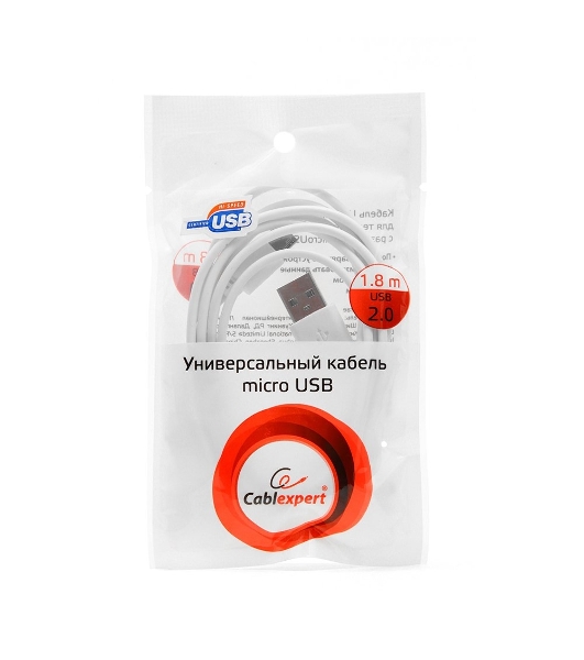 Кабель USB2.0 Pro Cablexpert CC-mUSB2-AMBM-6W, AM/microBM 5P, 1.8м, экран, белый, пакет