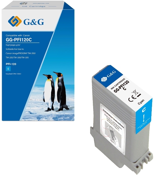 Картридж струйный G&G GG-PFI120C голубой (130мл) для Canon imagePROGRAF TM-200/205/300/305/250