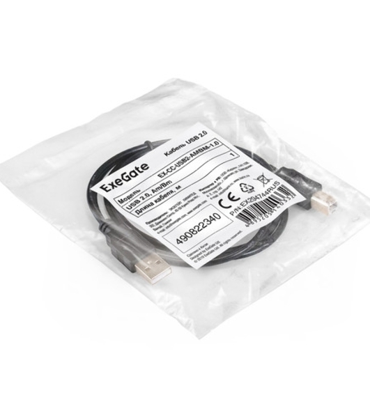 Кабель USB 2.0 A-->B 3м ExeGate 2 фильтра, позолоченные контакты