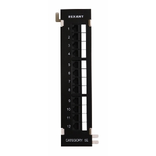 Патч-панель Rexant настенная, 12 портов RJ-45, категория 5е, UTP неэкранированная, черная