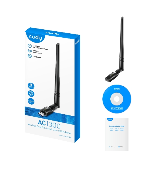 Сетевой адаптер Wi-Fi Cudy WU1400 AC1300 USB 3.0 (ант.внеш.несъем.) 1ант.