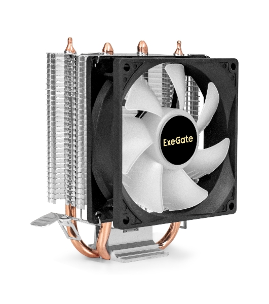 Кулер ExeGate Wizard EXX200-PWM.RGB (Al+Cu, 2 тепл.трубки, LGA775/1150/1151/1155/1156/1200/1700/1851/AM2/AM2+/AM3/AM3+/AM4/AM5/FM1/FM2/754/939/940, TDP 95W, Fan 90мм, PWM, 800-2400RPM, Hydro bearing, 4pin, 11-24db, 305г, RGB подсветка, с термопастой, на защелках, RTL)