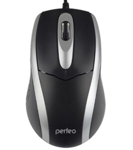 Мышь проводная Perfeo TOUR черный/серебристый, 1000 dpi, USB, кнопки - 3