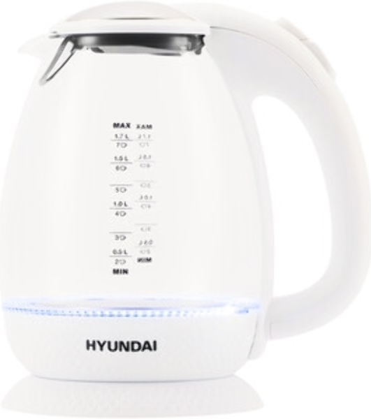 Чайник электрический Hyundai HYK-G3805 1.7 л, 2200 Вт, белый/прозрачный (корпус: стекло)