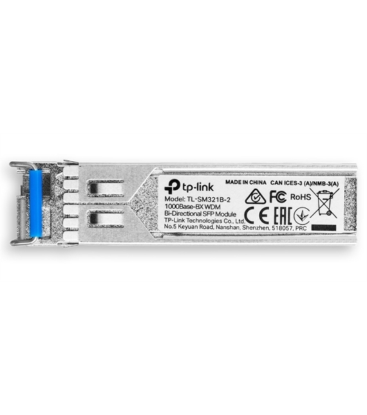 Модуль TP-Link SFP 1000Base-BX WDM Bi-Directional SFP module, TX: 1310 nm and RX: 1550 nm, 1 LC Simplex port, up to 2 km transmission distance in 9/125 μm SMF (Single-Mode Fiber), Supports Digital Diagnostic Monitoring (DDM).