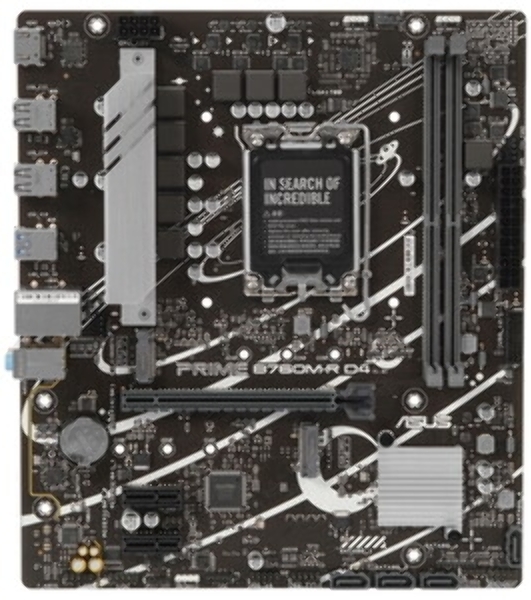 Материнская плата ASUS PRIME B760M-R D4, LGA 1700, Intel B760, 2xDDR4, 4xSATA, 2xM.2, 1xPCIe 4.0 x16, 1xPCIe x1, 1xHDMI, 1x 2.5Gb LAN, 4xUSB-A 2.0, 4xUSB-A 3.2 Gen 1, 3x3.5 мм, 7.1, mATX