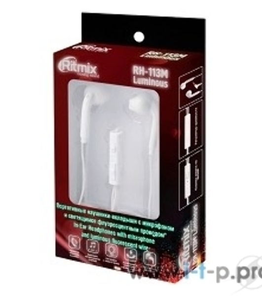 Проводные наушники Ritmix RH-113M Luminous мультиколор, вкладыши, Jack 3.5 мм, микрофон на кабеле