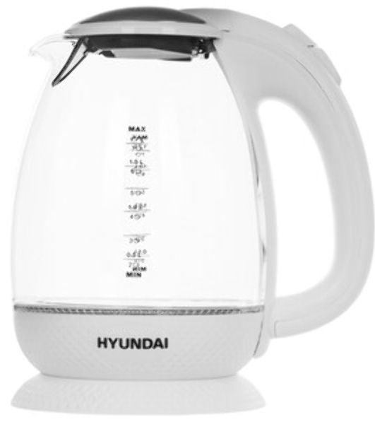 Чайник электрический Hyundai HYK-G3805 1.7 л, 2200 Вт, белый/прозрачный (корпус: стекло)