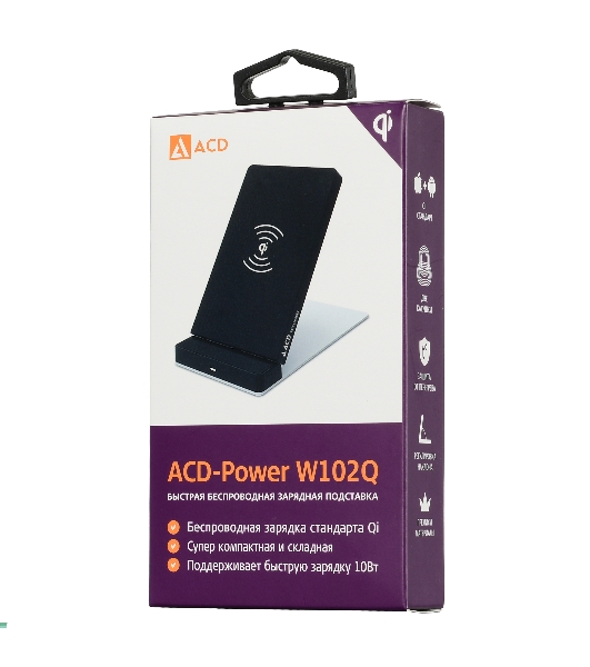 Беспроводное зарядное устройство ACD-W102Q-F1B 10Вт, беспроводная Qi, 2-катушки с QC, 5В/2А ~ 9В/1,8А RTL