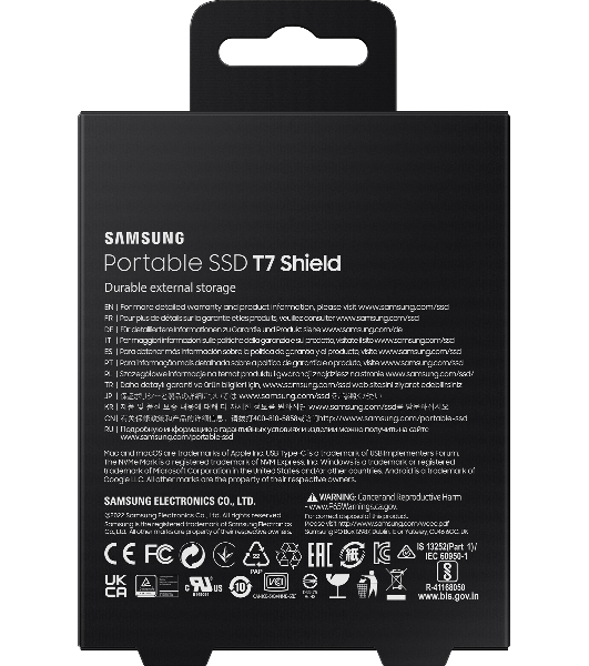 Внешний SSD Samsung T7 Shield, 4TB, USB 3.2 Gen 2 Type-C, R/W 1050/1000, черный