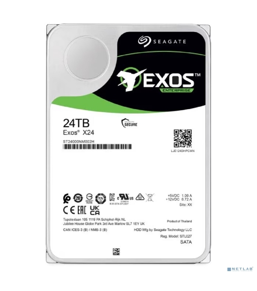 Жесткий диск серверный Seagate 3.5'; 24Tb Exos X24 SATA 6Gb/s ST24000NM002H