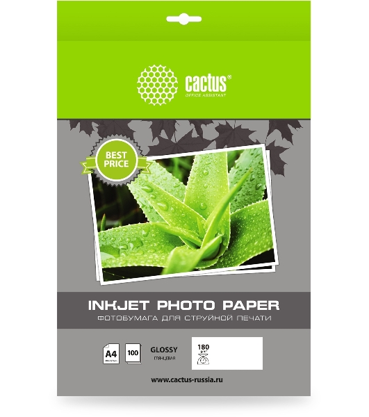 Фотобумага Cactus CS-GA4180100ED A4/180г/м2/100л./белый глянцевое для струйной печати