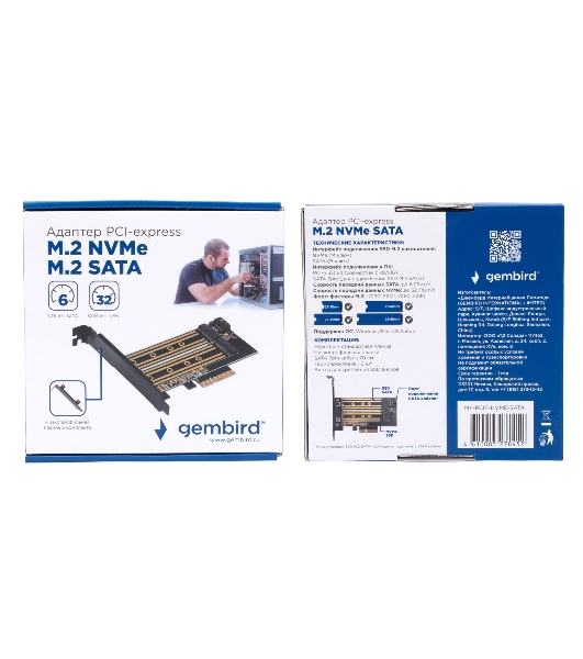 Адаптер Gembird для двух SSD M.2 (NVMe+SATA) в разъем PCI-e MF-PCIE-NVME-SATA, коробка