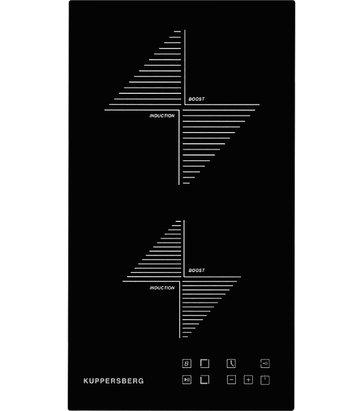 Индукционная варочная панель Kuppersberg ICO 301/домино, ширина 30 см, 2 зоны индукционного нагрева, сенсорное управление, 3 цифровых дисплея, 9 уровней мощности, таймер,автоотключение, защита от перелива, защита от детей, индикаторы остаточного тепла, Stop & Go, черный/прямой край