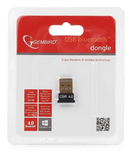 Адаптер Bluetooth Gembird, BTD-MINI5, ультратонкий корпус, v.4.0, 50 метров, до 24 Мбит/сек, USB