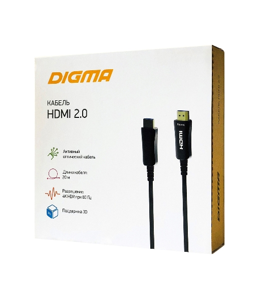 Кабель аудио-видео Digma HDMI 2.0 AOC HDMI (m)/HDMI (m) 20м. позолоченные контакты черный
