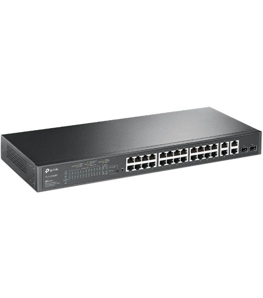 Коммутатор сетевой JetStream 24-port 10/100Mbps + 4-port Gigabit L2 Smart Switch with 24-port PoE+, PoE budget up to 250W, support PoE power management, with abundant L2 features,1U rack mountable, full managed via web UI/CLI/SSH/Telnet/SNMP