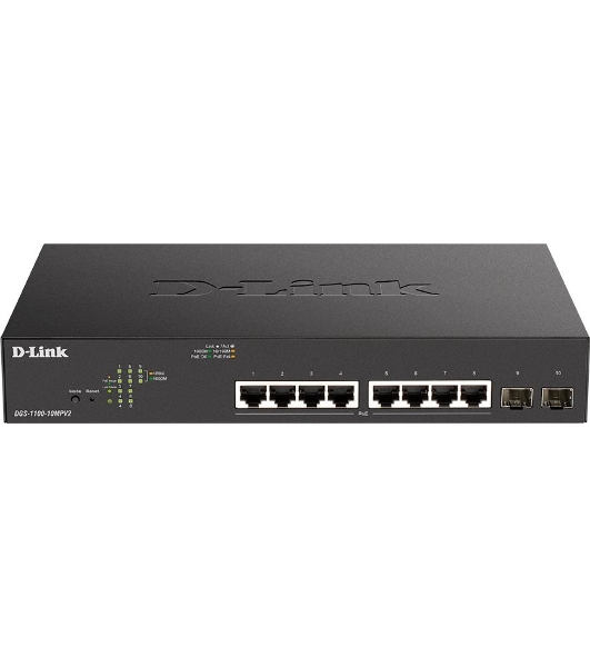 Коммутатор D-Link DGS-1100-10MPV2/A3A, 8×1 Гбит/с + 2×1 Гбит/с SFP, настраиваемый