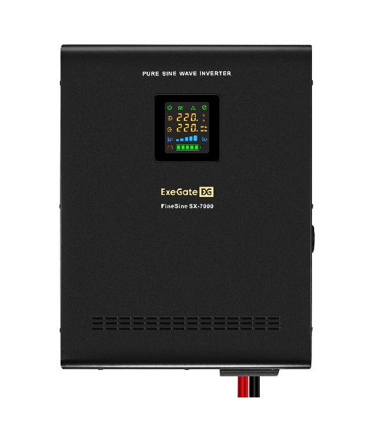 Комплект Источник бесперебойного питания EX296005RUS + батарея 33Aч EX282974RUS 4шт (инвертор, синус, для котла, настенный) ExeGate FineSine SX-7000.LCD.AVR.2SH.T 7000VA/5000W, чистая синусоида, цветной LCD-дисплей, AVR, 2*Schuko+клеммы, линейно-интерактивный, крепление настенное, черный + батарея ExeGate DT 1233 (12В, 33А·ч) 4шт
