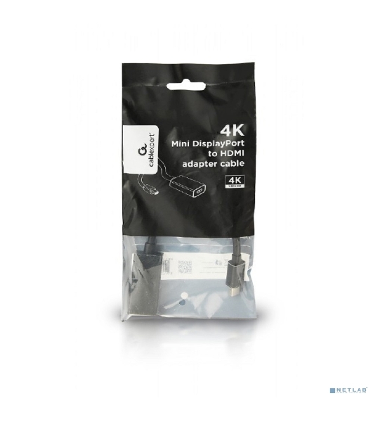 Переходник miniDisplayPort -> HDMI, Cablexpert A-mDPM-HDMIF4K-01, 4K, 20M/19F, кабель 15 см, черный, пакет