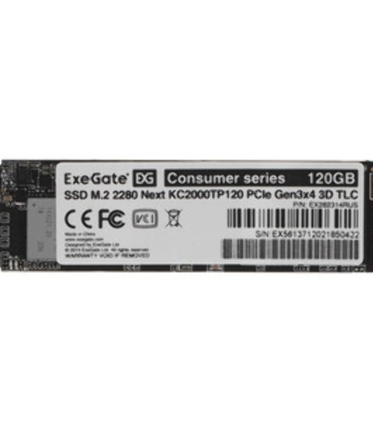 Накопитель SSD ExeGate Next KC2000TP120, 120Gb, M.2 2280, PCIe 3.0 x4, NVMe, R/W 1100/550